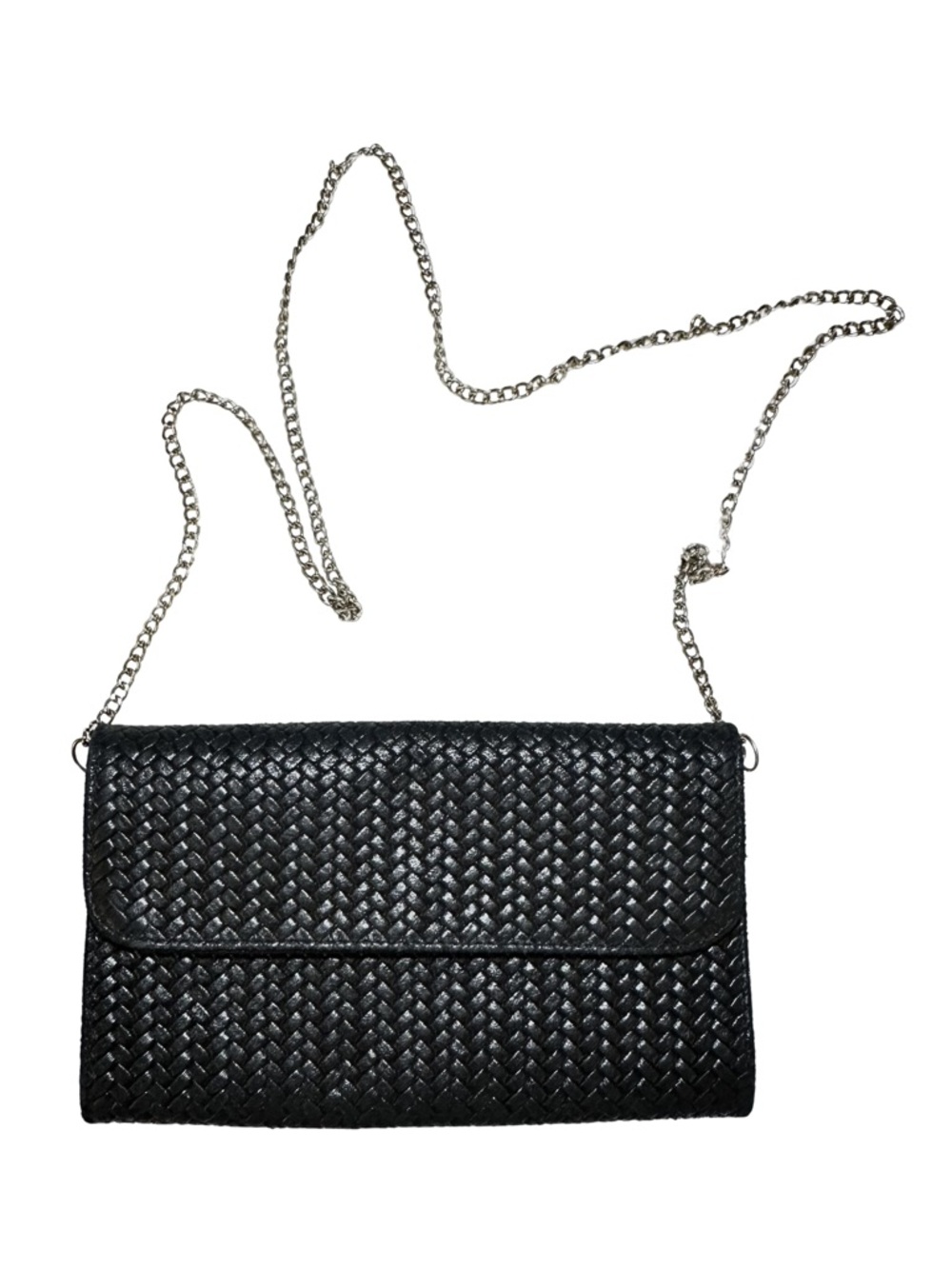 Classic Black Italian Embossed Weave Luxe Crossbody Bag ClutchChainMade in Italy